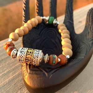 Sandalwood & Prayer Wheel Enlightenment Mala Bracelet handmade